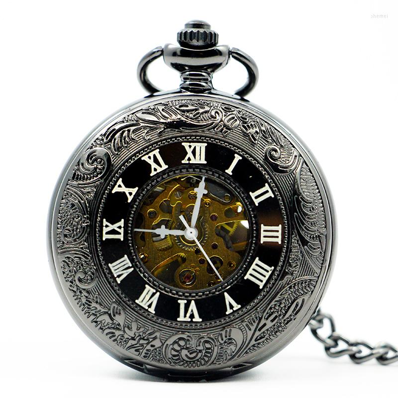 

Pocket Watches 10pcs/lot Antique Rome Style Automatic Self-Wind Mechanical For Men Women Chain Fashion Gift, Black
