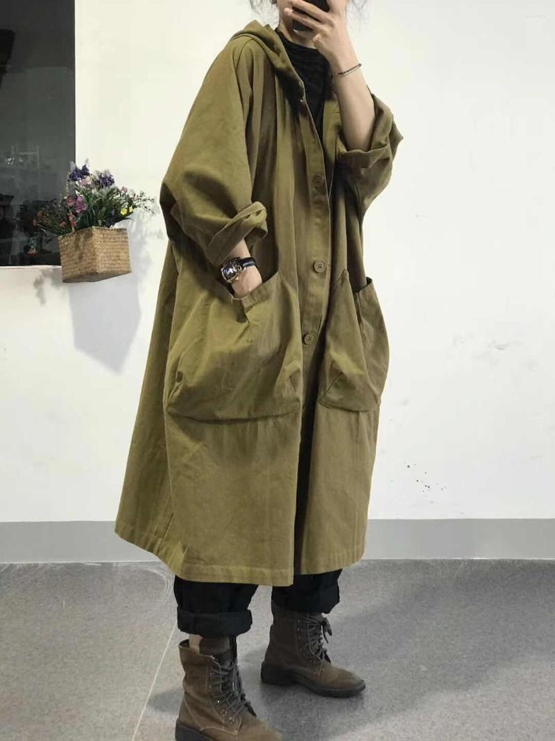 

Women's Trench Coats Female Autumn And Beginning Winter Oversize Cotton Outerwear Handsome Self Left All-match Fashion Loose, Black