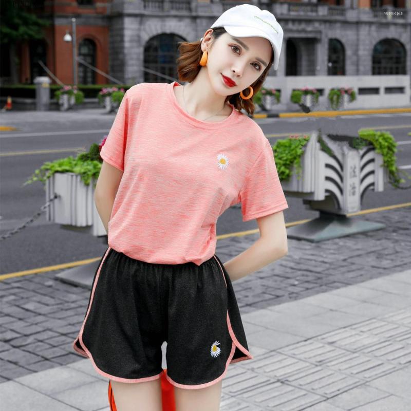 

Women's Tracksuits Women Sets Simple Thin Section Small Daisy Embroidery Short-sleeve T Shirt Elastic Waist Wide Leg Shorts 2022 2 Piece Set, Green