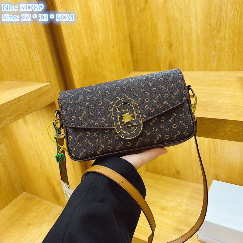 

Wholesale factory ladies shoulder bags 4 colors sweet little fresh printed messenger bag flip contrast leather handbag simple atmosphere color matching backpack, Coffee-5178#-picture style