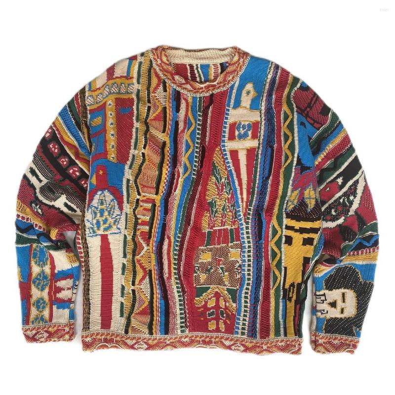 

Men's Sweaters Colorful Retro Ethnic Style 2022 Fall Sweater For Men Knitted Round Neck Fashion Color Mens Pullover, Green