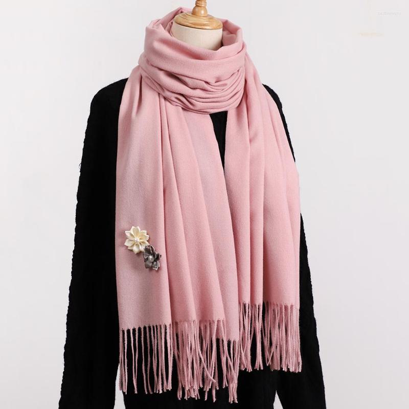 

Scarves Flower Pearls Winter Scarf Keep Warm Wool Solid Color Large Thicken Long Size Women