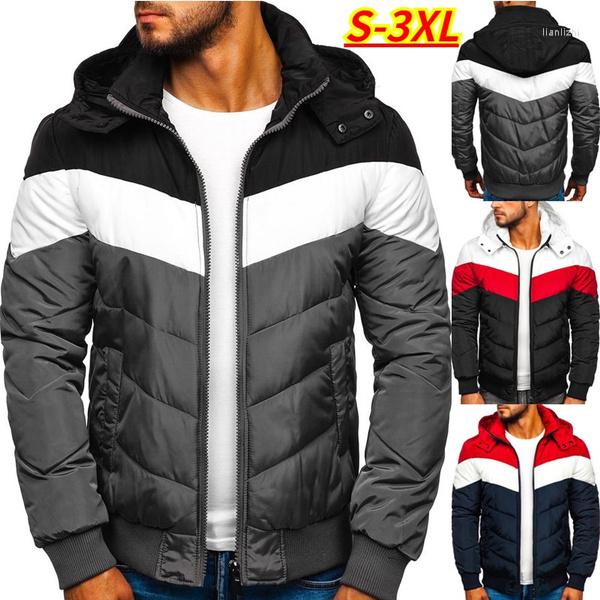 

Men' Down Casual Hooded Cotton-padded Clothes Men' Winter Thickened Warm Coat Color-matching Coats Jackets, Gray