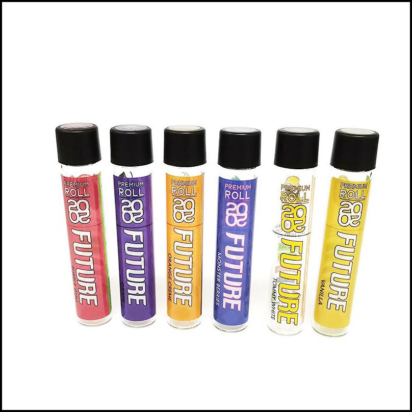 

Packing Bottles Future Pre Roll Tubes King Size 115Mm Glass Tube Bottle With Children Proof White Black Cap 6 Types Clear Pet Sticker Dhbjr