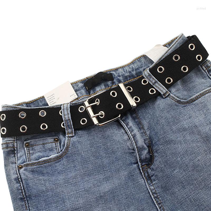 

Belts Harajuku - Men Women Canvas Wide Belt Design Double Grommet Buckle Waist For, White