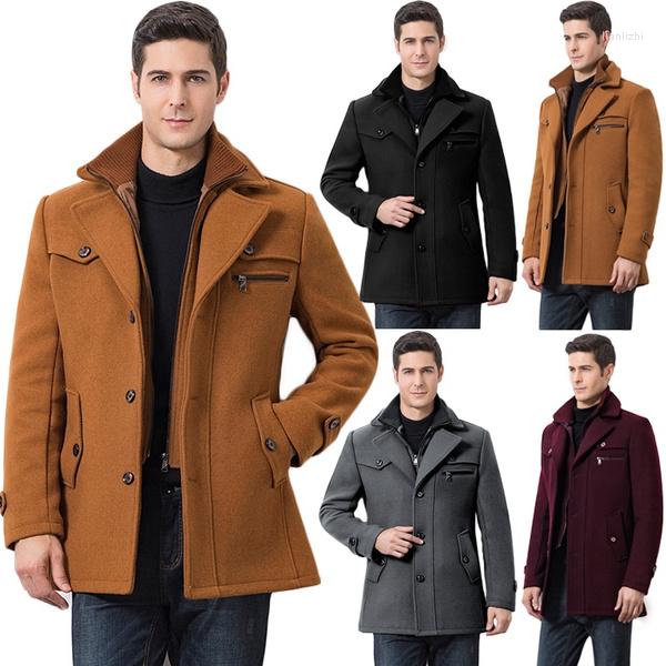 

Men's Wool Winter Men's Woolen Coat Trench Double Collar Casual Thicken Jacket, Black