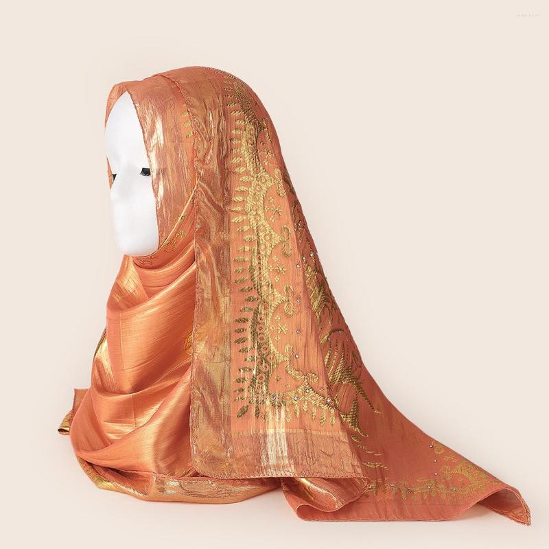 

Scarves Metallic Diamonds Silk Hijab Shawl For Women Wrap Muslim Headwrap Turban Vintage Pattern High Quality Design Head Scarf 165X55CM