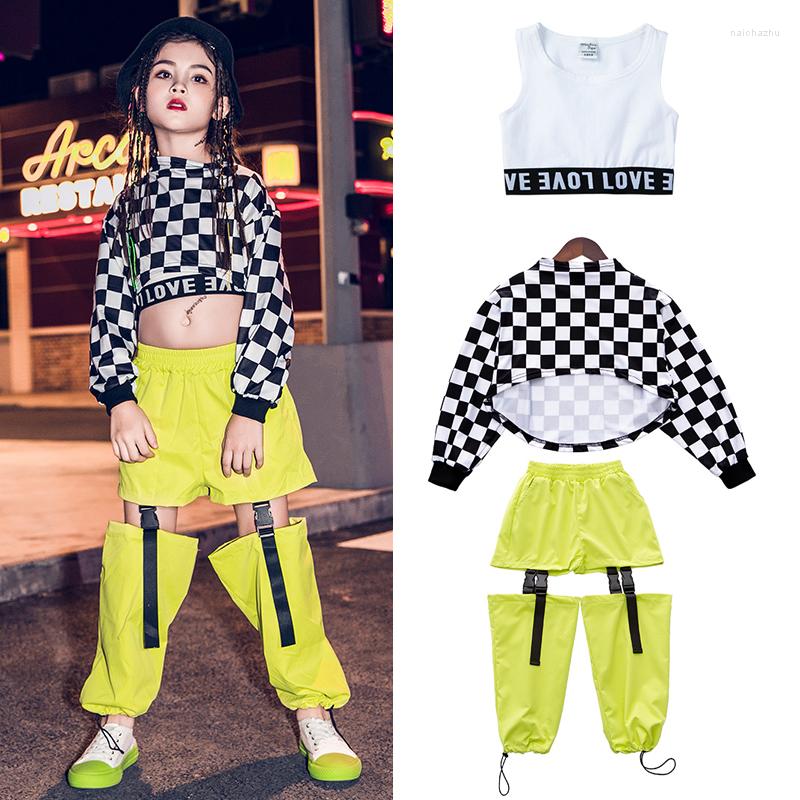 

Stage Wear Kids Hip Hop Dancing Clothes For Girls Jazz Dance Costumes Long Sleeve Children Street Clothing Outfits DQS2560, Vest
