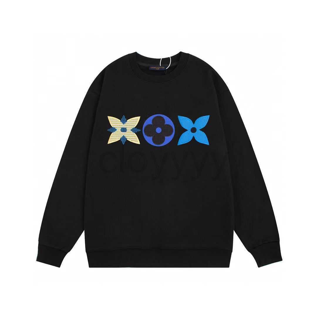 

Correct version 2022ss autumn and winter new print flower embroidery is loose long sleeve men's and women's sweater, Black