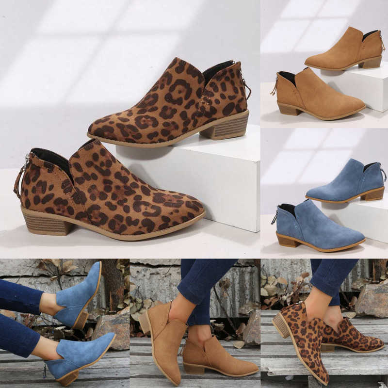 

2022 Fall And Winter Women Booties New Thick Heel Back Zipper Short Boots, Blue