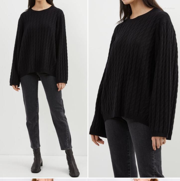 

Women's Sweaters Cashmere Cable Knit Crumble Soft Sweater Round Neck Drop Shoulder Oversized Jumpers Pullovers 2022SS, Black