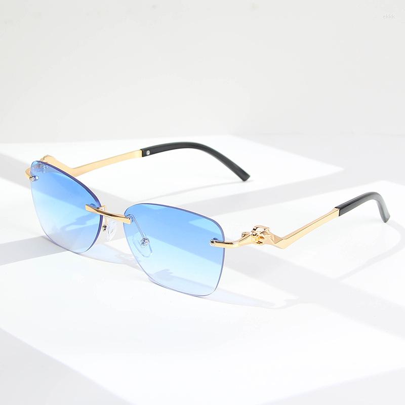 

Sunglasses Vintage Rimless Rectangle Women Men Designer Frameless Driving Metal Leopard Head Sun Glasses
