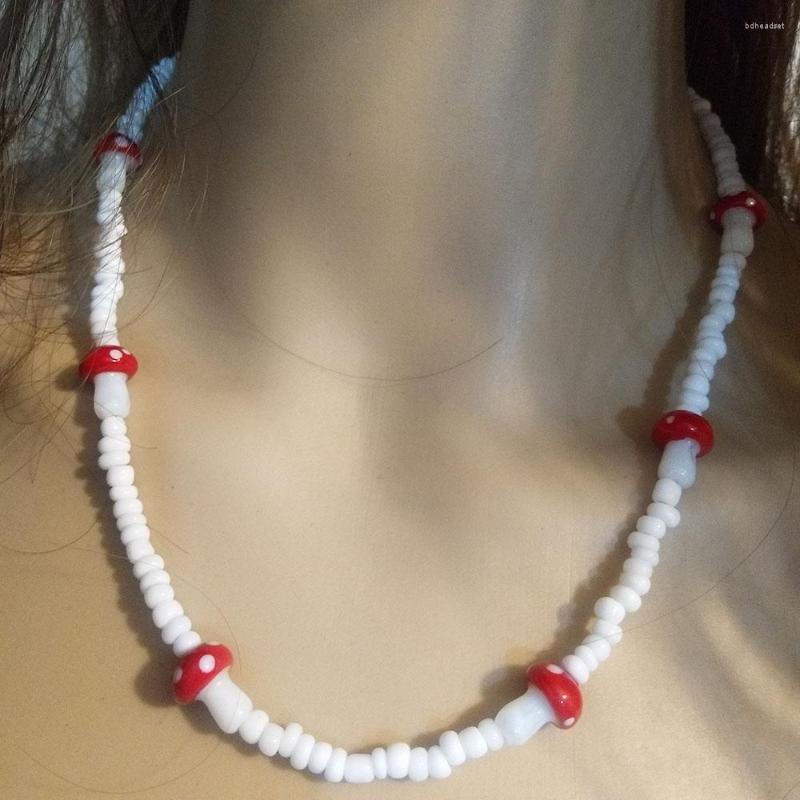 

Choker Bohemian Style Glazed Mushroom Rice Bead Necklace 2022 Fashion Handmade Beaded Jewelry Factory Direct Sales