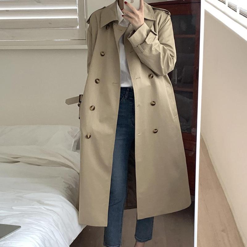 

Women's Trench Coats Women's Fashion 2022 Spring Autumn Beige Black Windbreaker Long Loose Coat With Belt Korean Design Dropshiping