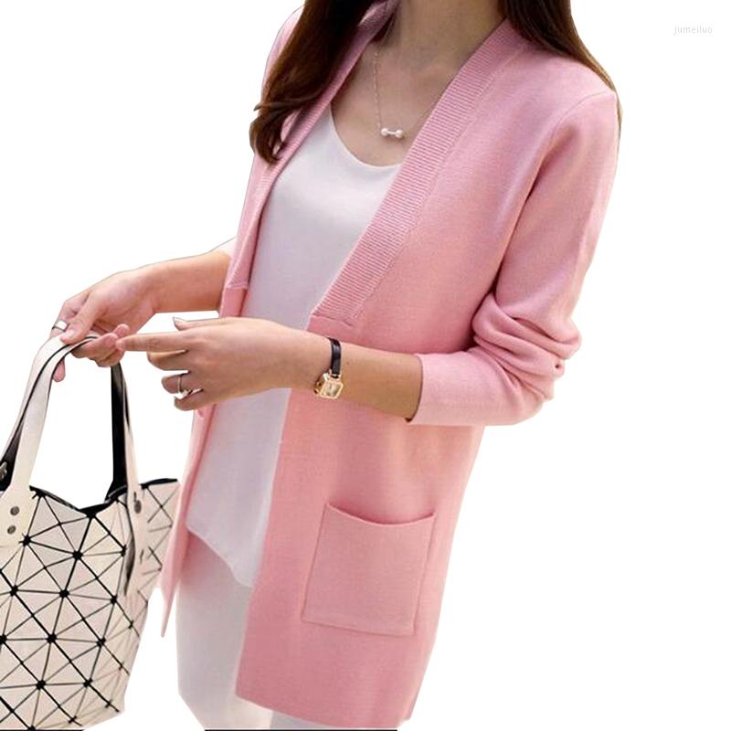

Women's Knits Women Spring/ Autumn Sweater 2022 Long Cardigan Korean Slim Pocket Loose Knit Outwear Coat Solid Color Female LU372, Black