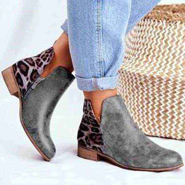 

Women Boots Large Short 's 2022 New Leopard Stitched Leather 07091011, Blue