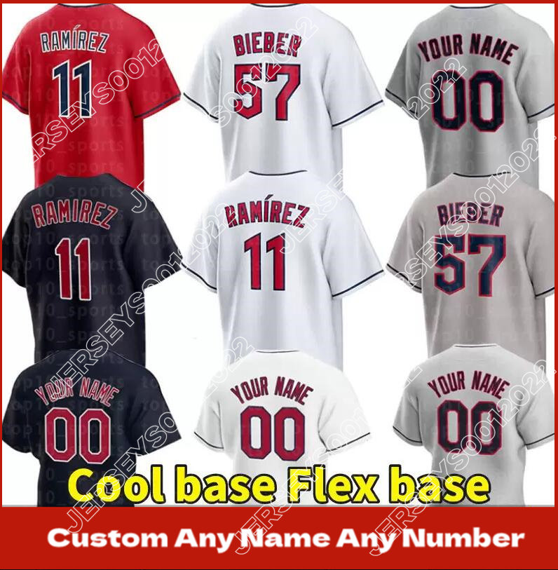 

57 Shane Bieber 11 Jose Ramirez Baseball Jerseys Steven Kwan Bobby Bradley Zach Plesac Franmil Reyes Amed Rosario Austin Hedges Mel Harder Myles Straw Indians Jersey, Mens custom cool base (yin di an)