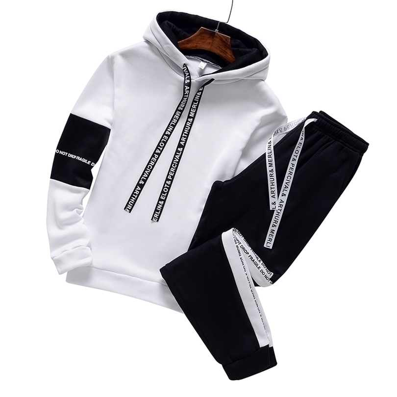 

Mens Tracksuits Men Tracksuit Set Autumn Winter Hoodies Sweatshirt Mens Sportswear SweatshirtsSweatpants 2 Pieces Hip Hop Pullover Hoody 221010, White pants