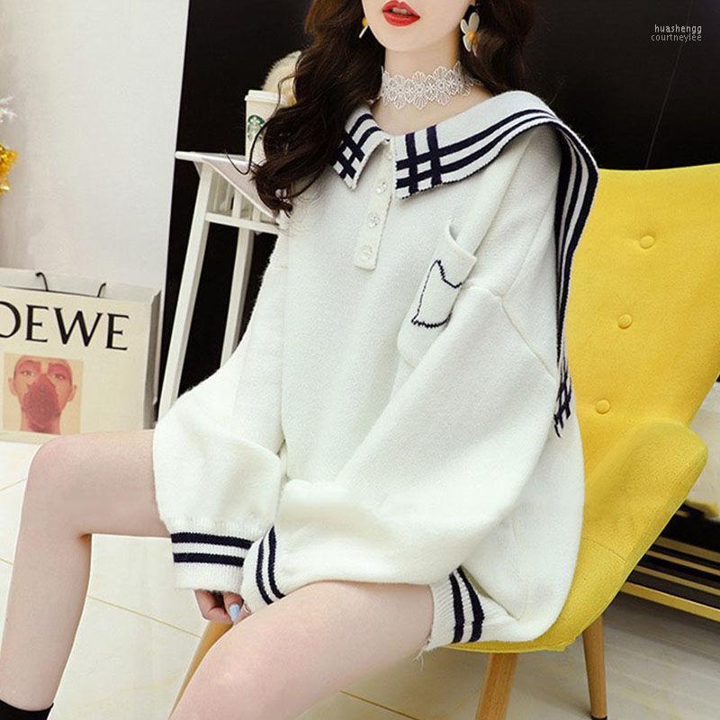 

Women's Sweaters Women's DAYIFUN Sweater Oversize Solid Sailor Collar Pullover Knitted Korean Fashion Jumper Preppy Loose Sweet Warm, Pink