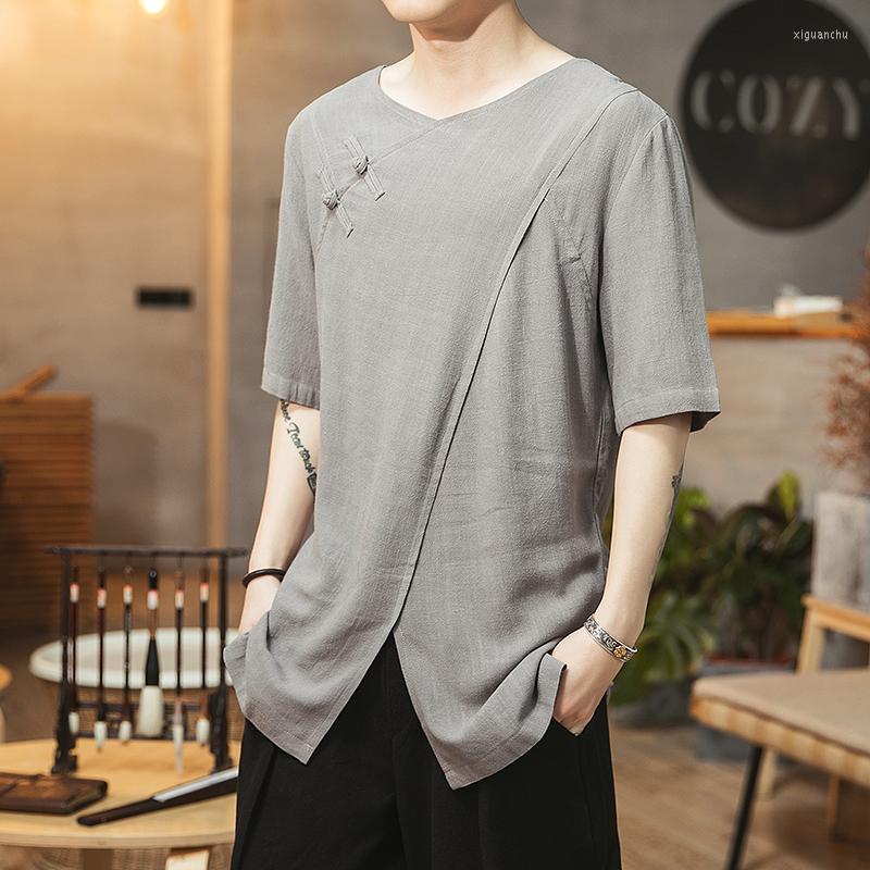 

Ethnic Clothing Short Sleeve T Shirt Men 2022 Summer Cotton Linen Tshirt Top Tees Hip Hop Chinese Fashion Clothes Oversized 30470