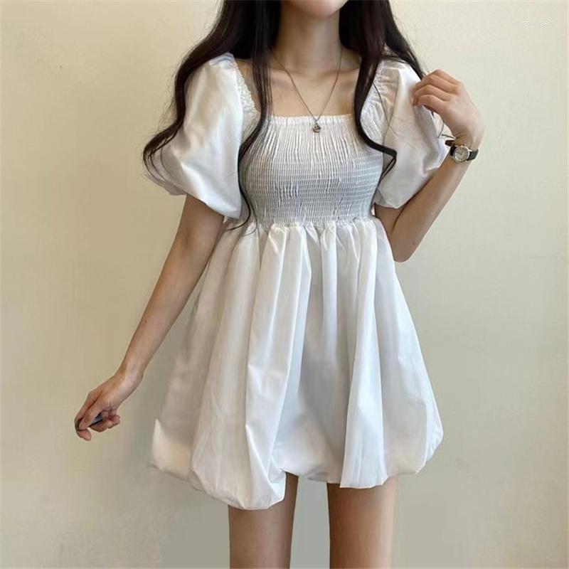 

Casual Dresses Women Mini Tutu Dress Summer Slim High Waist Sweet Short Puff Sleeve A-line Cute Korean Party Prom N582, Black