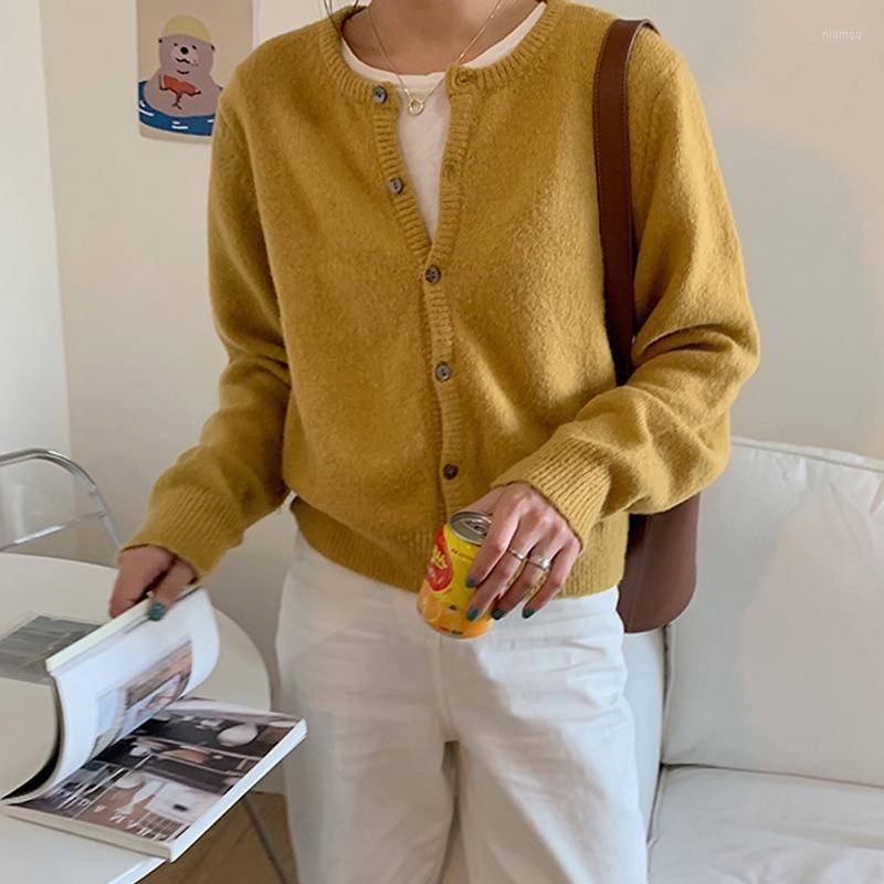 

Women's Knits Autumn Korean Fashion Elegant Sweaters 90s Cardigan O Neck Purple Grey Y2k Loose Oversize Sweater Women Argyle Cardigans 2022, Yellow