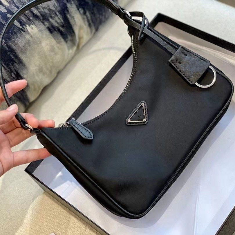 

Letter triangle print underarm bag hobo nylon Black bag Simple fashion shoulder casual female tote, Blue