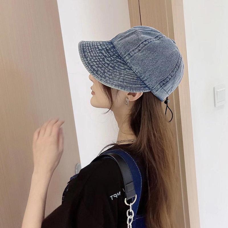 

Visors Vintage Washed Denim Baseball Cap For Women Drawstring Adjustable Outdoor Sports Travel Visor Casual Girl Dome Fisherman Hat, Black