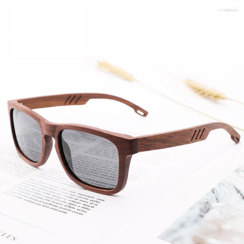 

Sunglasses Brand Design Women Men Wood Vintage Hollow Rectangle Polarized Lens