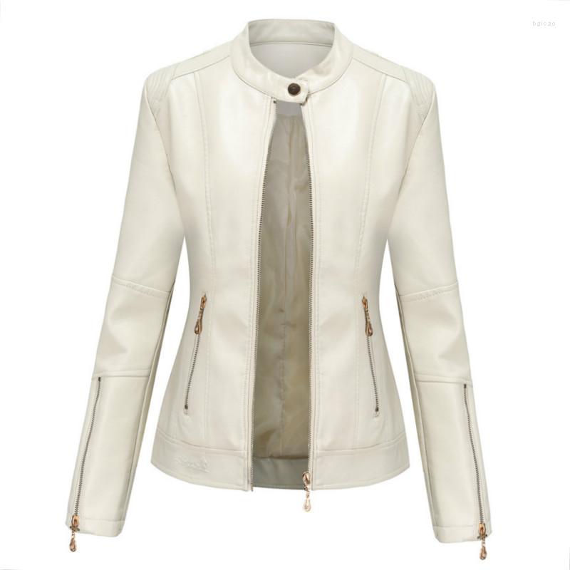 

Women' Leather 2022 Spring Autumn Pu Faux Moto Jacket Women White Black Zipper Slim Short Biker Jackets Coat Female Outwear Tops, Green