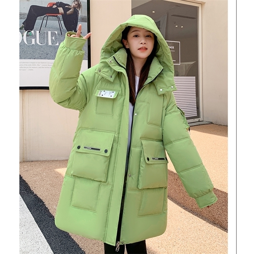 

Womens Down Parkas Women Green Down Jacket Detachable Hooded Medium And Long Coat Fashion Windproof Thicken Winter Cotton Clothes Outerwear Tops 221010