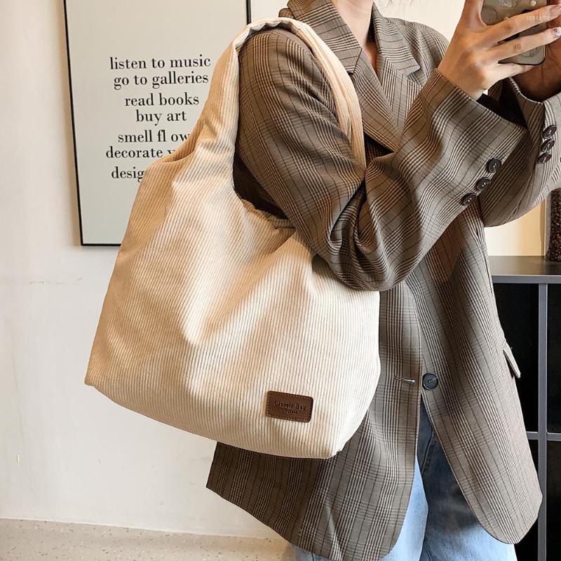 

Evening Bags Vintage Women's Shoulder Bag Luxury Design Corduroy Handbag Autumn Winter Teenage Girls Student Tote Capacity Shopping, Black