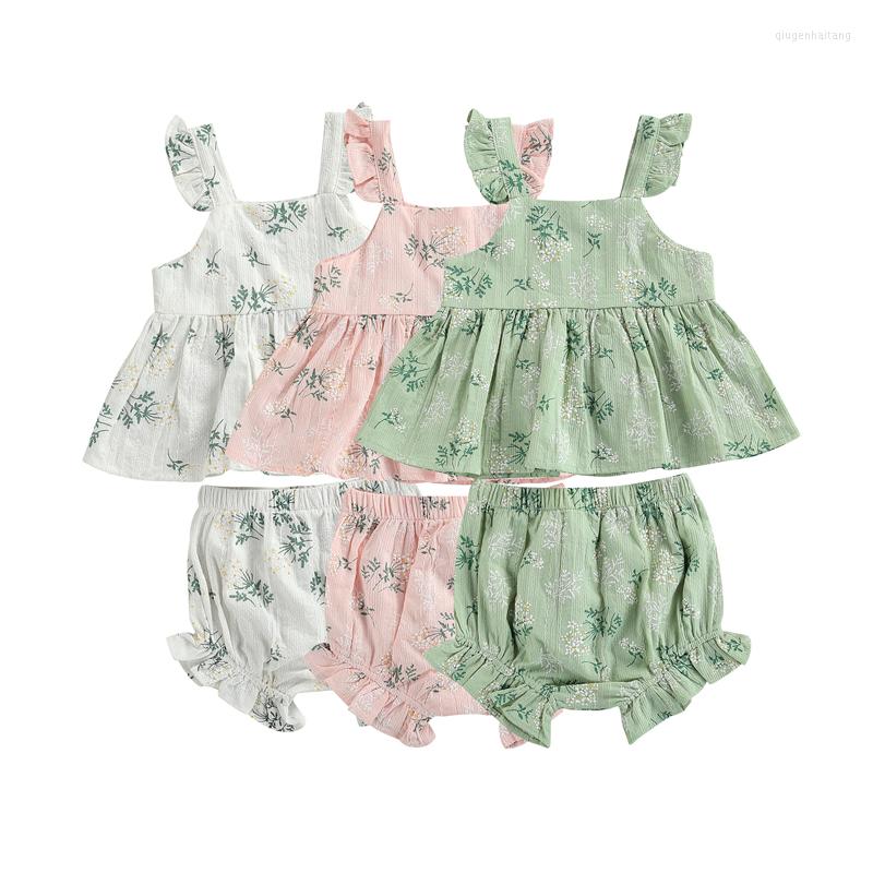 

Clothing Sets 2Pcs Baby Summer Outfit Floral Print Square Neck Tank Tops Elastic-Waist Shorts Tracksuit For Toddlers Girls 0-24 Months, Green