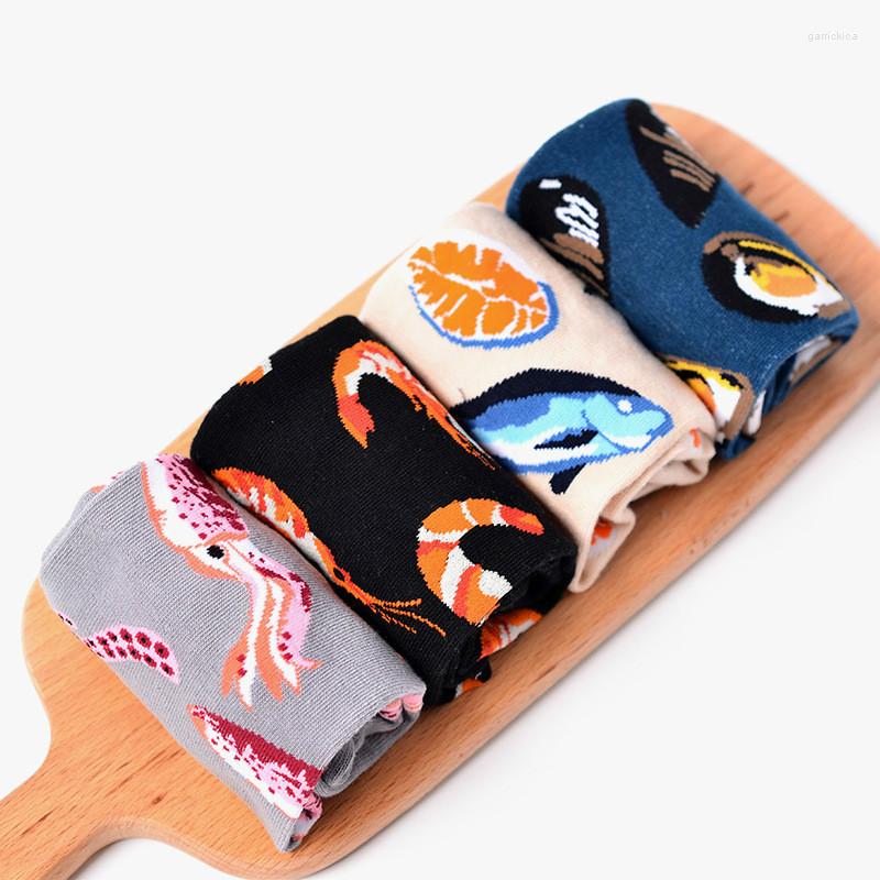 

Men's Socks Funny Seafood Pattern Cotton Crew Men Oysters Shell Shrimp Codfish Tide Brand Hip Hop Novelty Funky Harajuku Winter