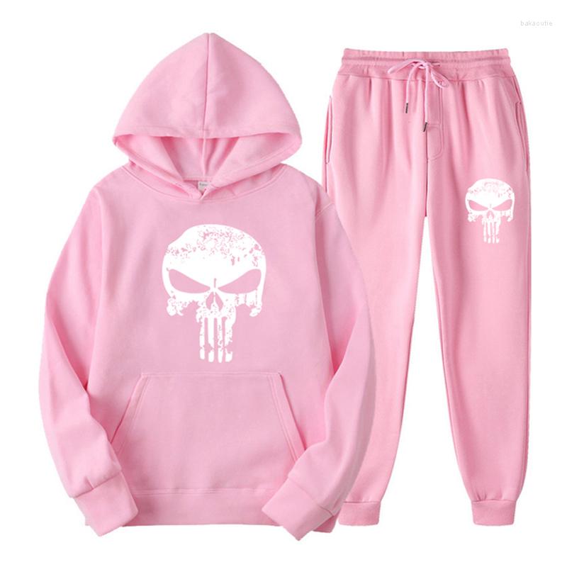 

Men' Hoodies 2022 Spring And Autumn Casual Hooded Sweater Suit Skull Hoodie With Pants Two-Piece Sportswear Couple Top, Picture color