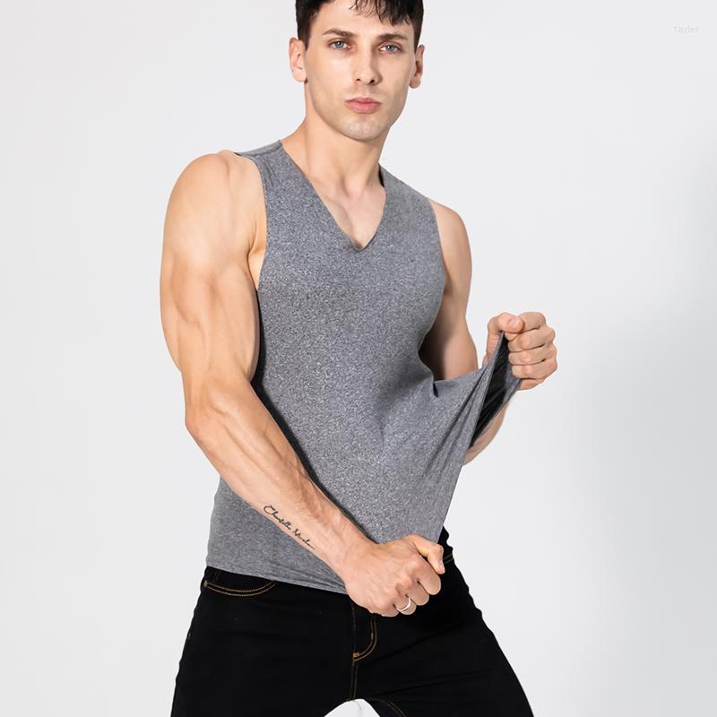 

Camisoles & Tanks Autumn Warm Men Based Sleeveless T-Shirt Black White Gray Vest Fashion Slim Man Tops Tees Pullovers Winter Bottomings 1009