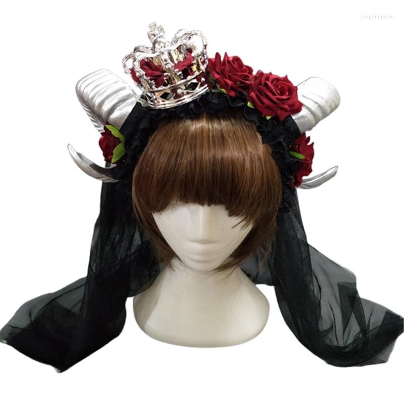 

Headpieces X7YC Rose Bull Horn Headband Cosplay Headwear For Halloween Party Wear Ox Veil Hair Band Gothic Headpiece Supplies