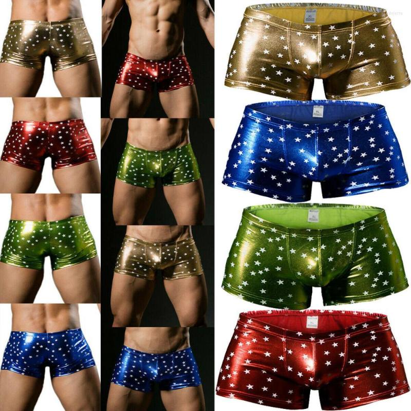 

Underpants Christmas Bronzing Men Underwear Boxers Sexy Faux Leather Shorts Panties Tight Boy Satin Boxer Trunks, Blue