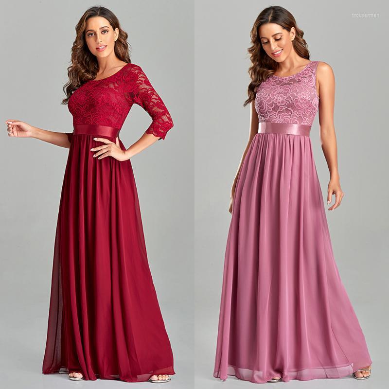 

Bridesmaid Dress Women Evening Dresses Elegant O-Neck Lace Formal Gown Chiffon Vestidos Robe De Fiesta For Wedding PartyBridesmaid