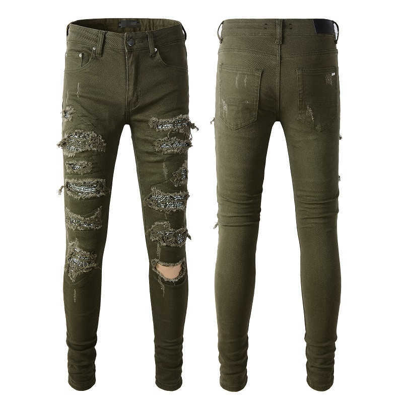 

Man Jeans Designer Jeans Distressed Skinny Ripped Torn For Boyfriend Army Green Pant 20ss Jogger Long Zipper Baggy Distress Cargo Denim, 851