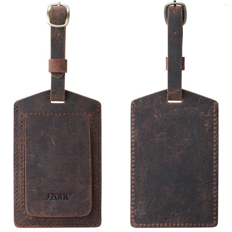 

Card Holders S-ZONE Leather Luggage Baggage Tags ID Label For Suitcases Backpack 2 Pieces Set, Black