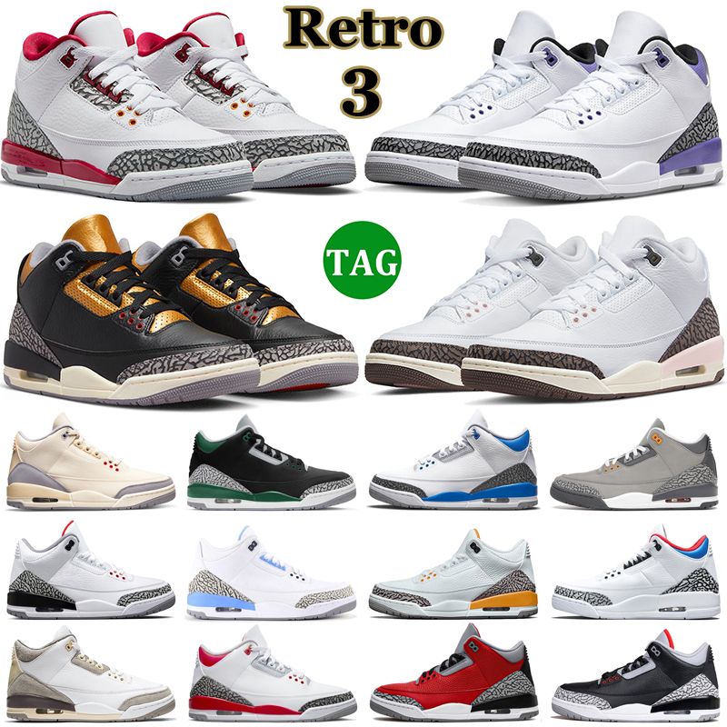 

Jorden 3s Basketball Shoes Women Trainers Sports Sneakers Men Dark Iris Cardinal Fire Red Neapolitan Black Gold Cat Desert Elephant Pine Green Mens Jumpman 3 Retro, 12