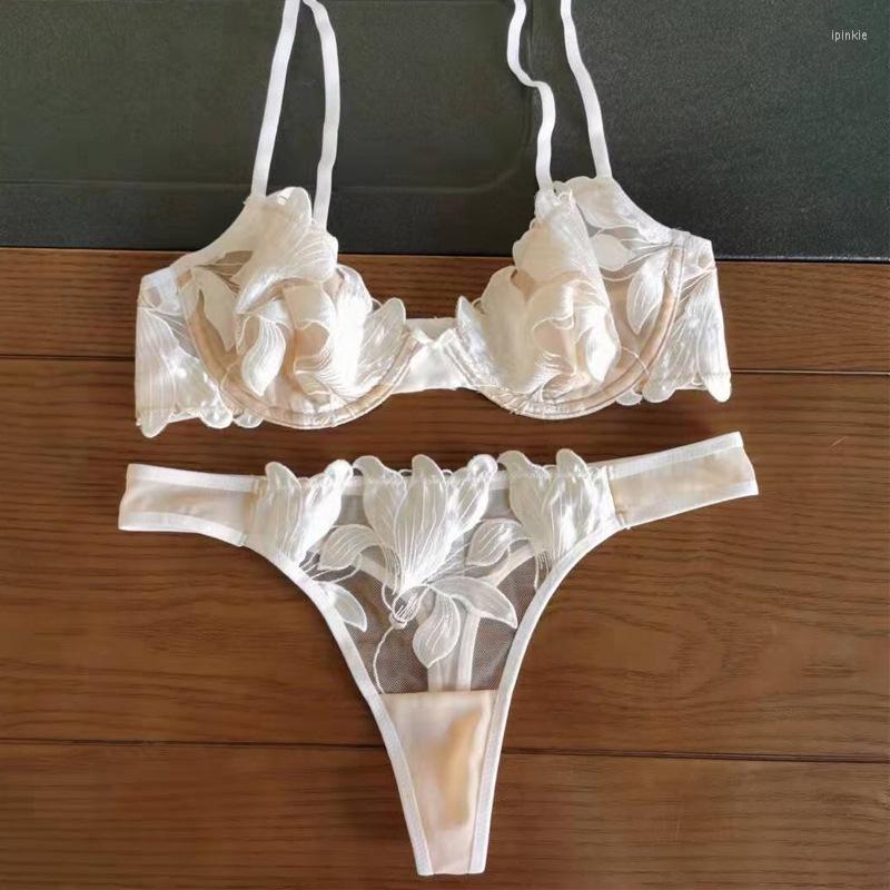 

Bras Sets YSANSCA Sexy Lingerie Floral Lace Transparent Breathable Women's Underwear Bra Set For Women S-XL Black White Blue 3 Colour