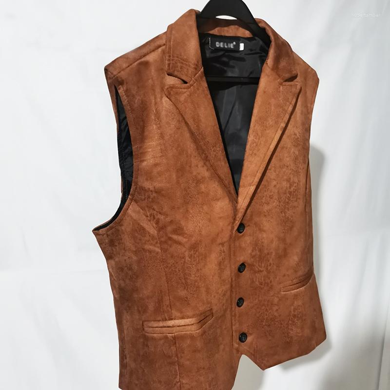 

Men' Vests Waistcoat Men Vest Fashion Casual Faux Leather Slim Lapel Classical Vintage Gilet European Style Male, Black