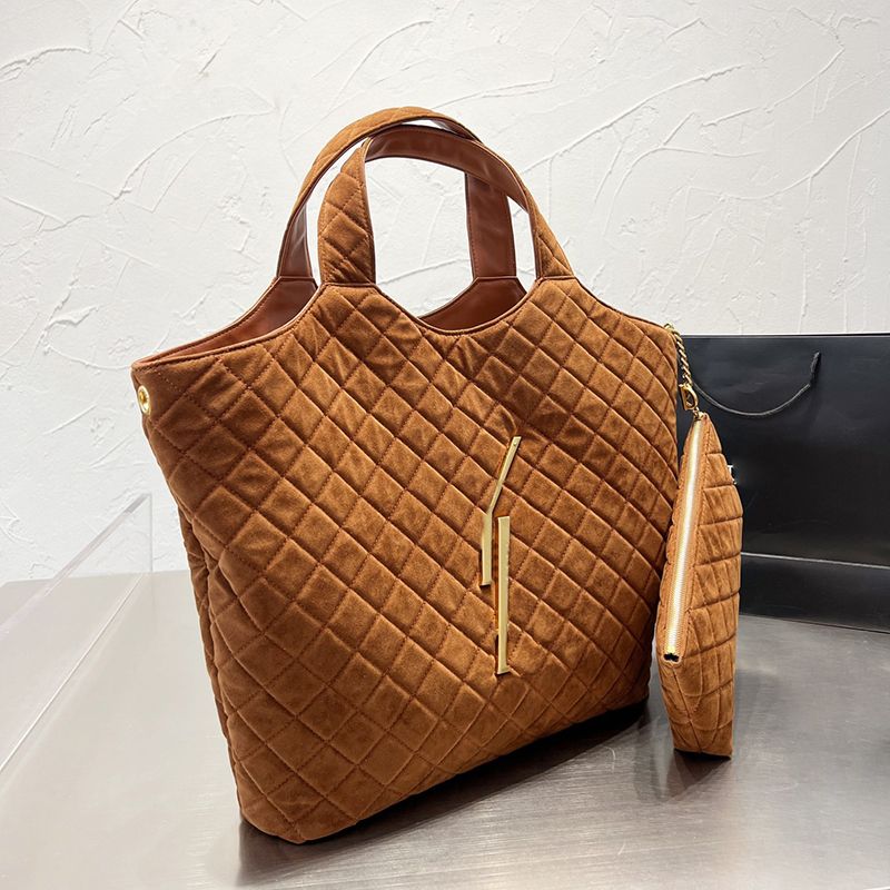 

Denim Quilted Tote Bag Women Shoulder Bag Handbag Shopping Bags Side Chain Purse Large Capacity Totes Hardware Big Gold Letters Two Colors, #1