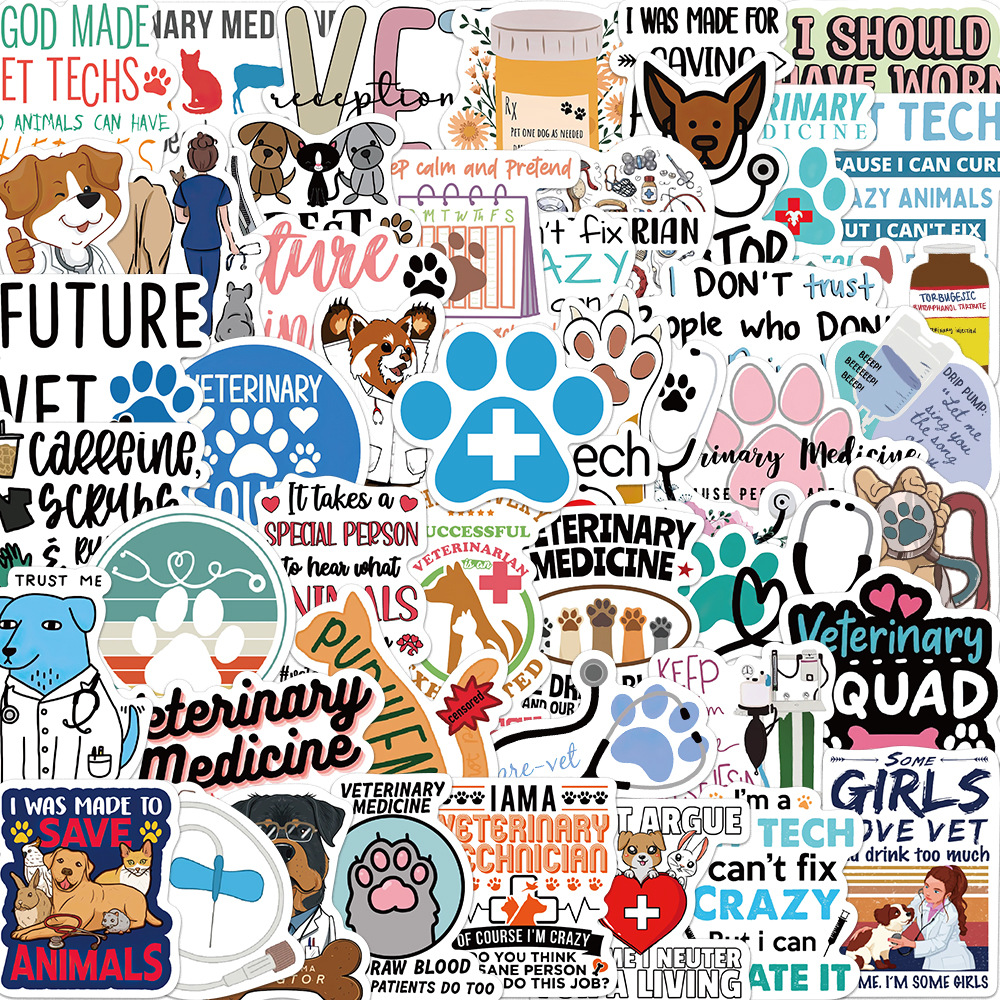 

Pack of 50Pcs Cartoon Veterinarian Stickers No-Duplicate Waterproof Vinyl Sticker for Luggage Skateboard Notebook Water Bottle Car Decals Kids Toys, Multi-color