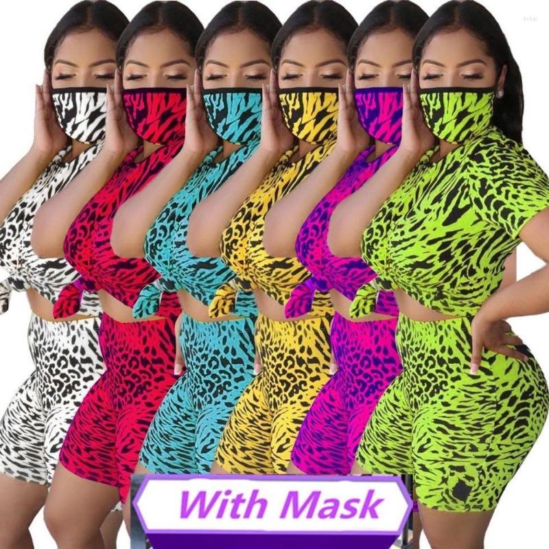 

Women' Two Piece Pants Women Set With Mask Casual Leopard Print Short Sleeve Corp Tops Tee Shorts Suit Joggesr Sweatpants Tracksuit, Purple