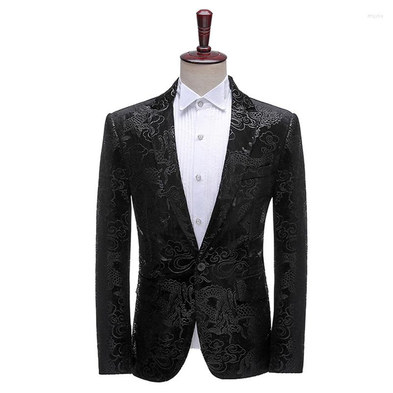 

Men's Suits PARKLEES Velvet Dragon Printed Men Blazer Slim Fit Business Dress Mens Suit Jacket Blazers Coat Wedding Prom Party Clothing, Flower