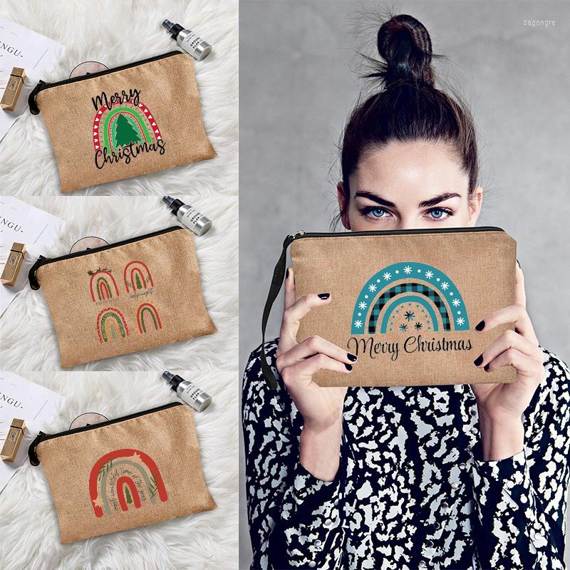 

Cosmetic Bags Christmas Rainbow Print Women Neceser Makeup Bag Zipper Pouch Travel Toiletry Organizer Gifts For Her, 4chra005