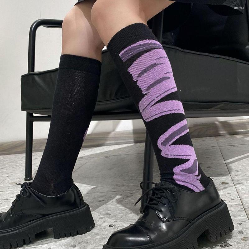 

Women Socks Geometric Abstract Print Street Style Hosiery Calf Korean High-tube Y2K Stockings, Abstract curves
